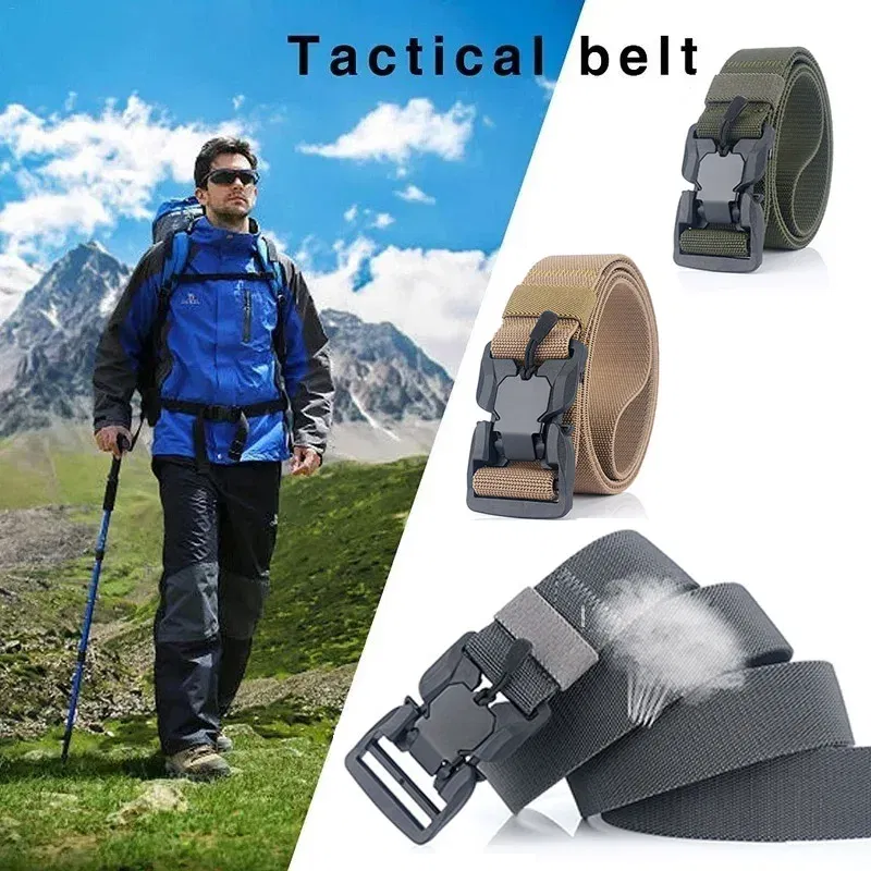 Color: DEEP BLUE, Belt Length: 125cm, Ships From: CHINA - Military Nylon Tactical Belt for Men Women Unisex Magnetic Quick Release Buckle Army Outdoor Training Waist Belts Strap Nylon
