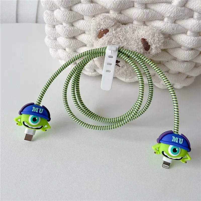 Color: PURPLE - 4pcs/set New Cute Cartoon Bite Data Cable Protection Case for Apple Huawei Charging Cable Universal Fall Protection Case