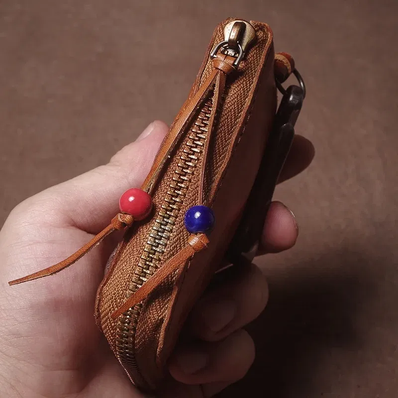 Color: Brown, Ships From: CHINA - GURO High Quality Genuine Leather Home Car Key Bag Retro Men Handmade Top Cowhide Coin Purse Women Zipper Mini Wallet Card Holde