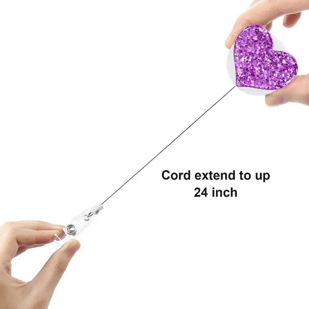 Color: PURPLE - idclip 10 Pcs Bling Love Heart Retractable Badge Holder Badge Clips for Nurse ID Badge Reel with Alligator Clip