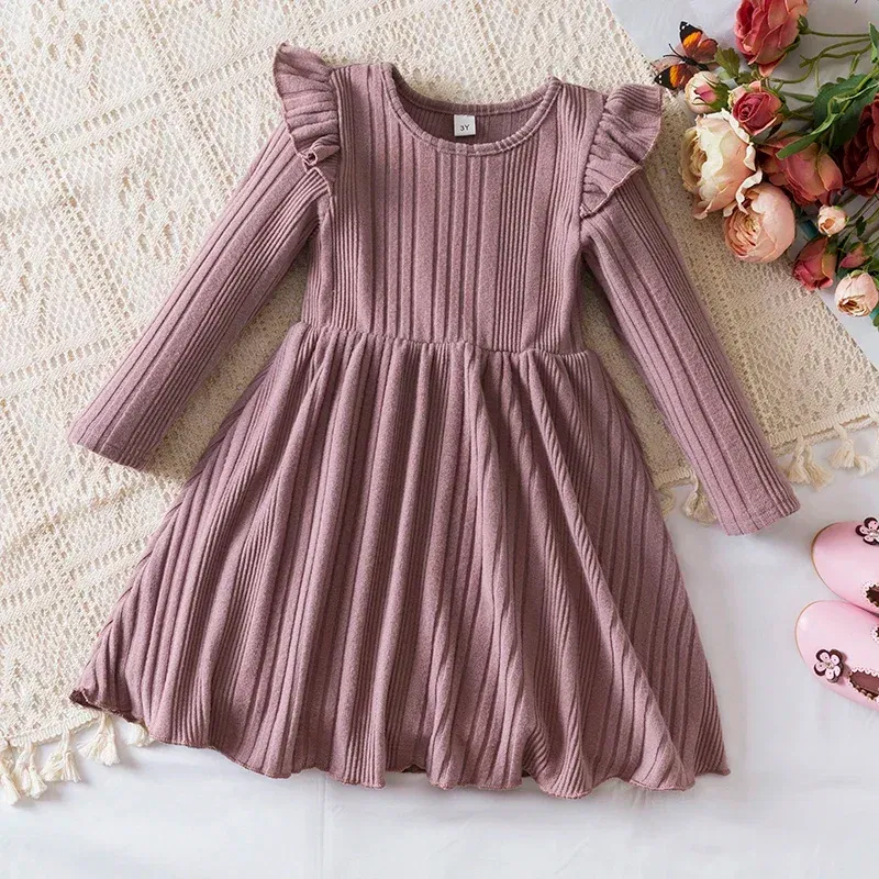 Color: Dark Grey, Kid Size: 8 - Autumn and Winter Girls Knitted Sweater Dress Solid Color Soft Long Sleeve Dress Children Christmas Costume Birthday Casual Wear