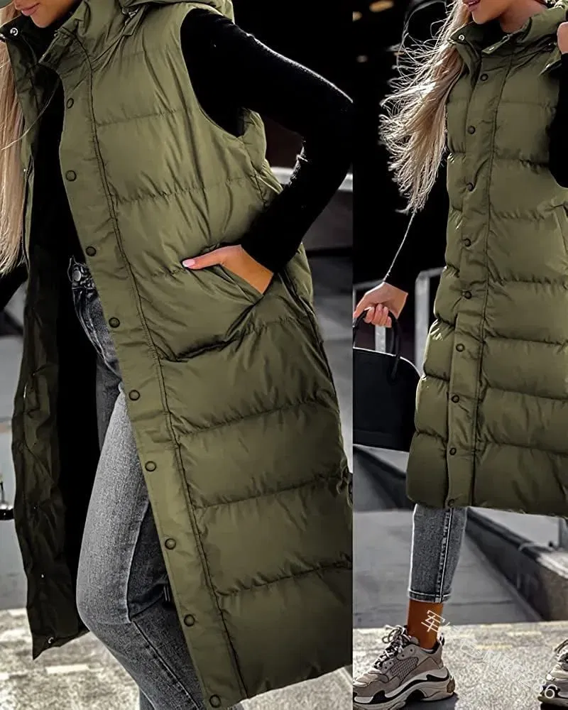 Color: black, Size: XXL - Hooded Zipper Jacket Women Oversize Waistcoat Winter Outerwear Hooded Parka Fashion Quilted Vest Casual