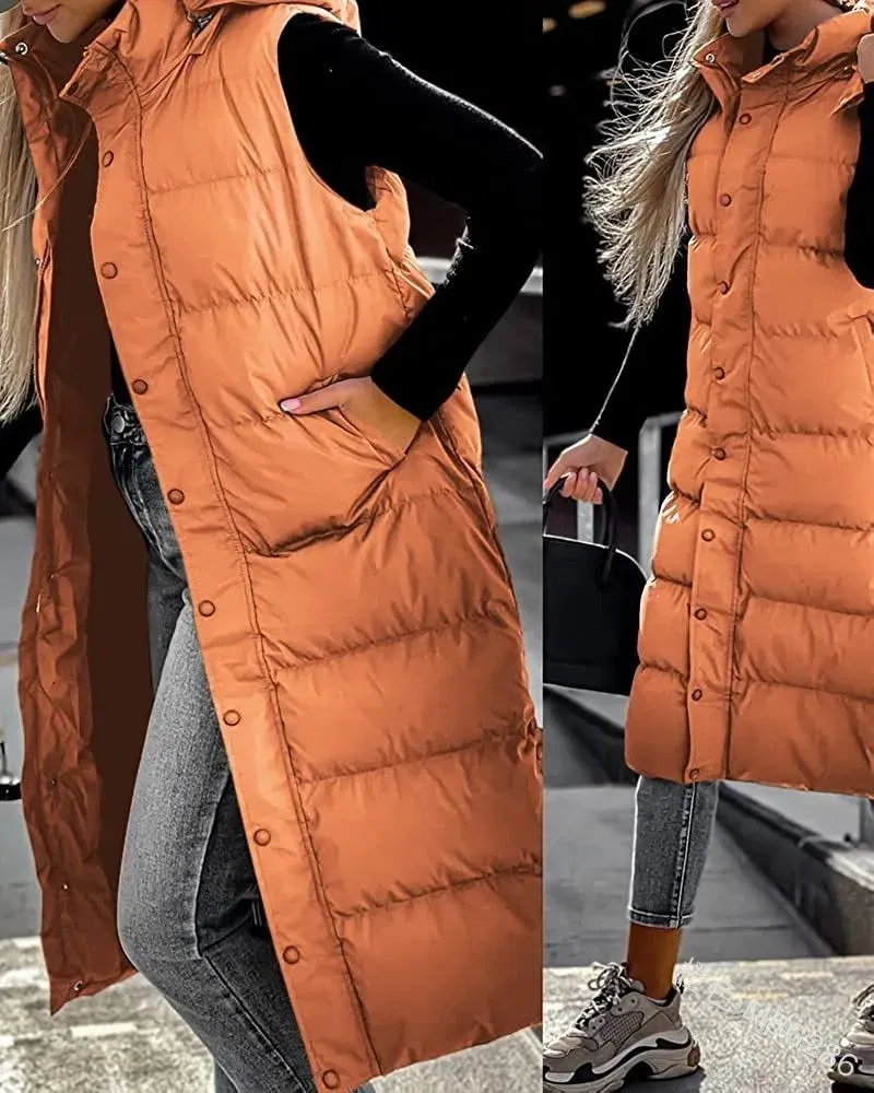 Color: black, Size: XXL - Hooded Zipper Jacket Women Oversize Waistcoat Winter Outerwear Hooded Parka Fashion Quilted Vest Casual