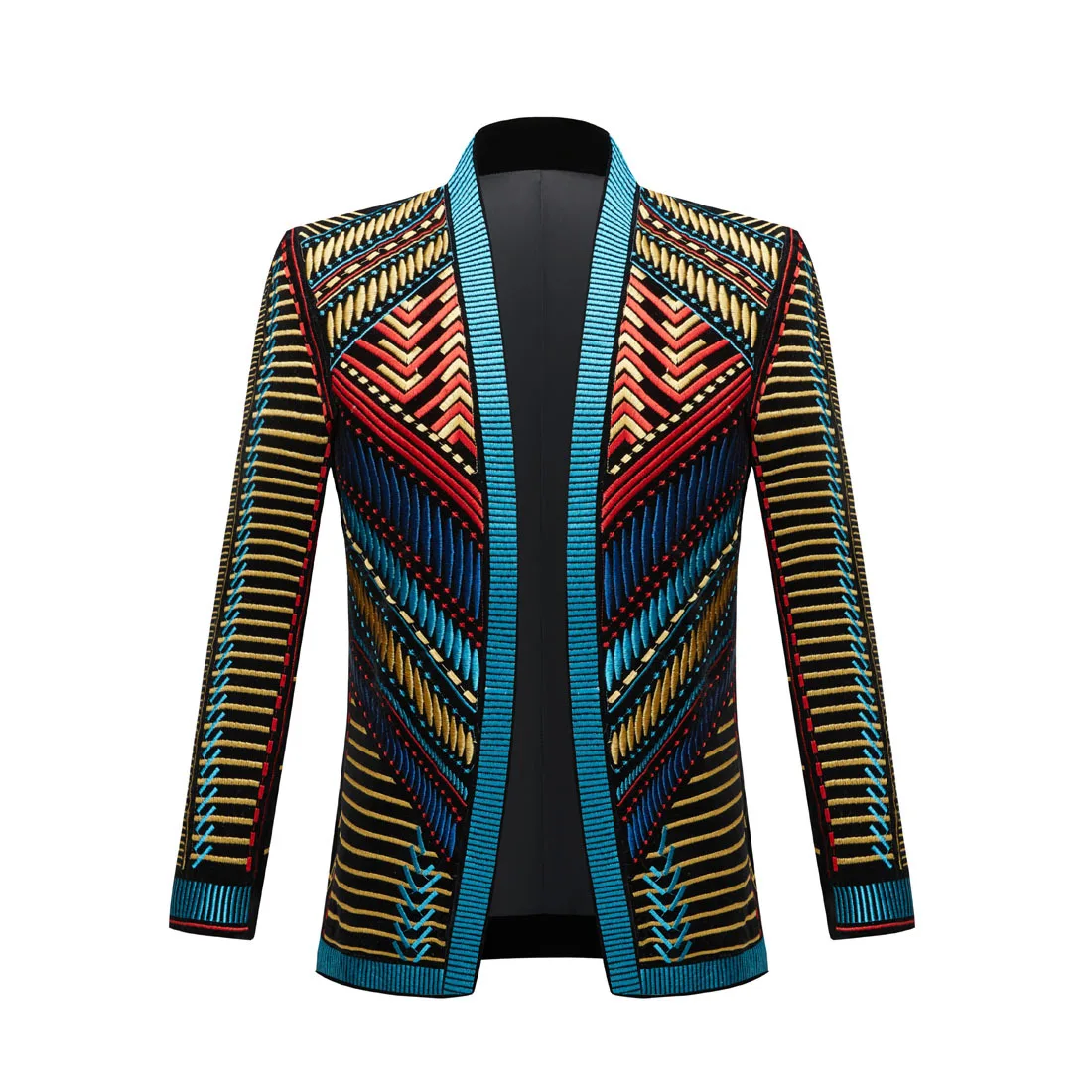 Color: Blue, Size: XS?€old?‰ - European and American Sizing Velvet Embroidered Men's Nightclub and Bar Performance Costumes, Dance Party Singer Gowns, Blazer