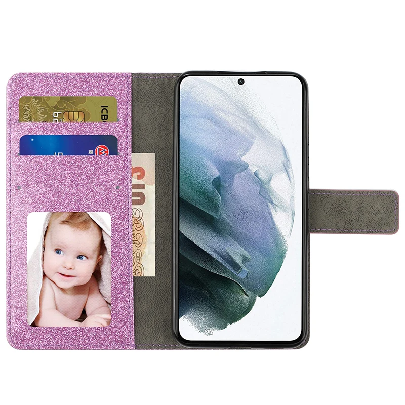 Color: Pink, Material: POLYESTER - Glitter Wallet Leather Case For Samsung Galaxy S25 FE S24 Ultra S23 Plus S22 S21 A35 A36 A56 A55 A13 A14 A15 A16 A26 A34 A33 A54