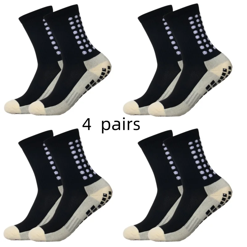 Color: Black - 4 pairs of men's soccer socks non-slip grip pad football basketball socks