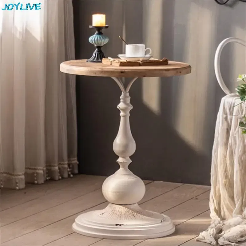 Color: Army Green - JOYLIVE Retro Solid Wood Coffee Table Sofa Corner Table Tea Table Balcony Desk Old Craft Small Round Table 2022 New Dropship