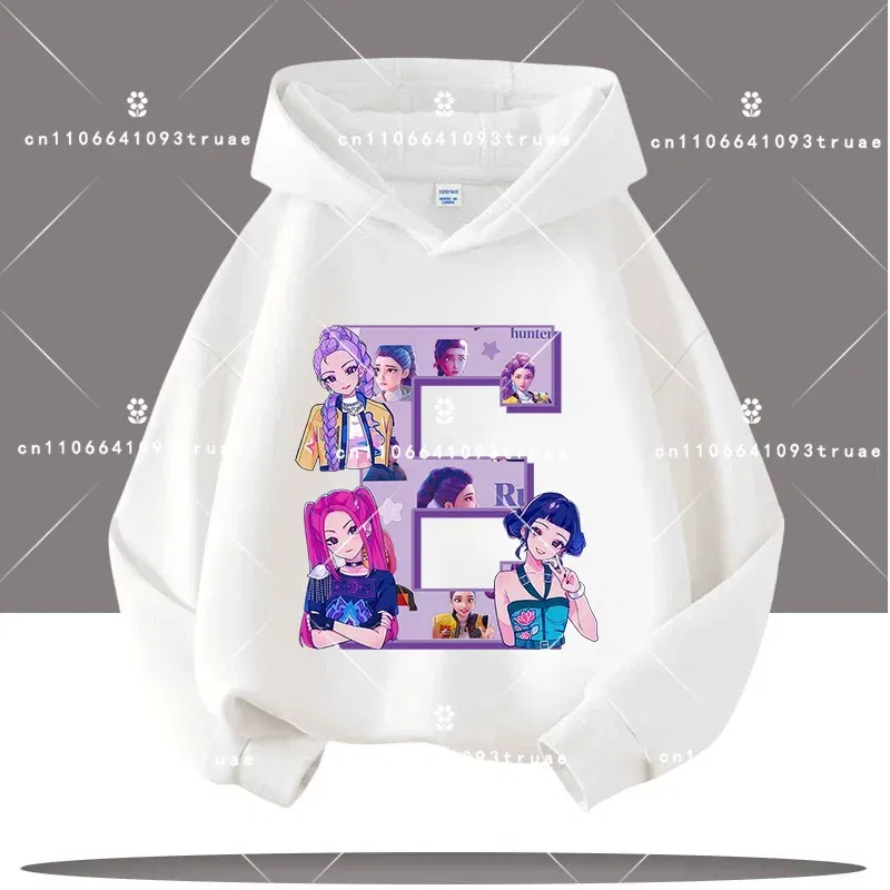 Color: Blue, Kid Size: 8 - K-pop Demon Hunters Letter A-Z 3-12 Year Old Children Hooded Sweatshirt Girls' Casual Shirt Boys' Sports Shirt Cartoon Print