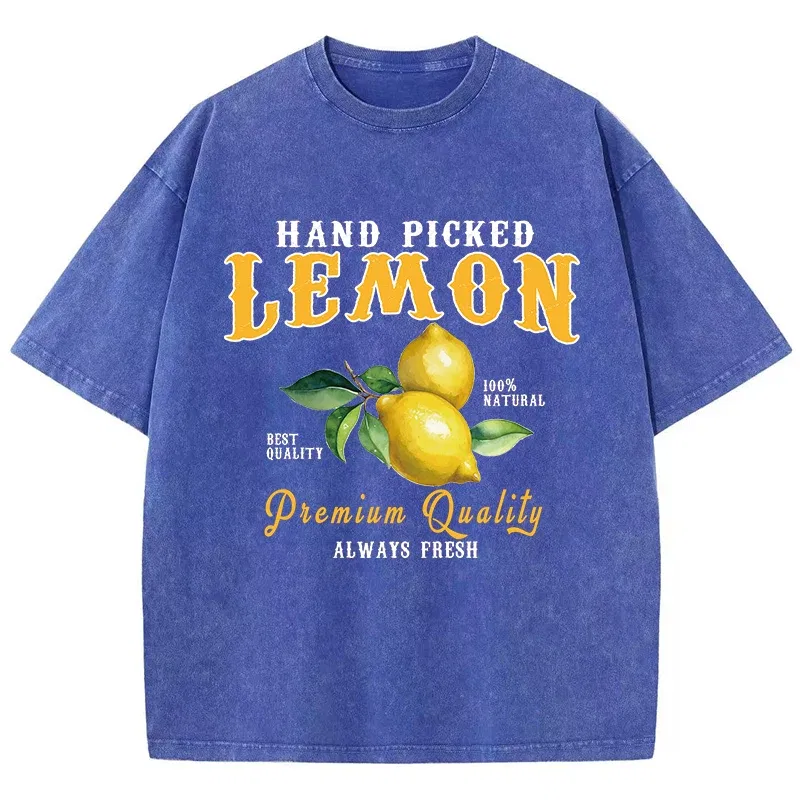 Color: black, Size: M - Summer Lemon Washed T-Shirts Womens Cotton Oversized O-Neck T Shirts Fresh Fruit Prints Tops Casual Short Sleeve Woman Clothes