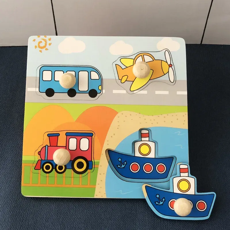 Color: Burgundy - Baby Wooden Puzzles Montessori Toys 1 2 Years Toddler Toys Hand Grab Board Alphabet Number Cognition Learning Educational Toys