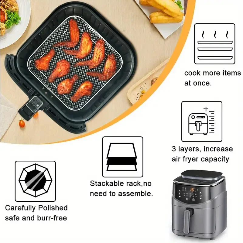 3-Tier Stackable Stainless Steel Air Fryer Accessory Set - Dishwasher Safe, Perfect for Healthy Holiday Baking & Cooking