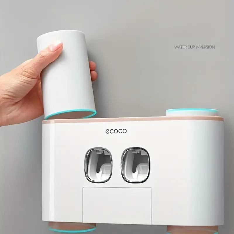Toothbrush Holder Automatic Toothpaste Dispenser 4 Cup 5 Holder Set