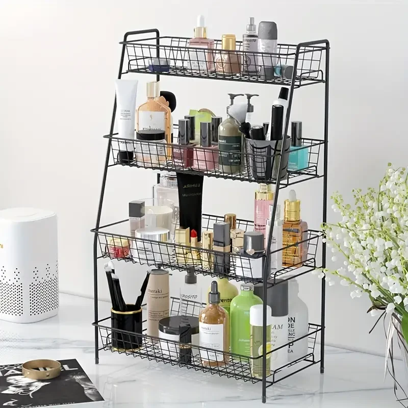 4 Tier Desktop Cosmetic Storage Rack, Steel, Space-Saving Multi-Layer Organizer For Makeup, Spices, Toiletries, And Office Supplies