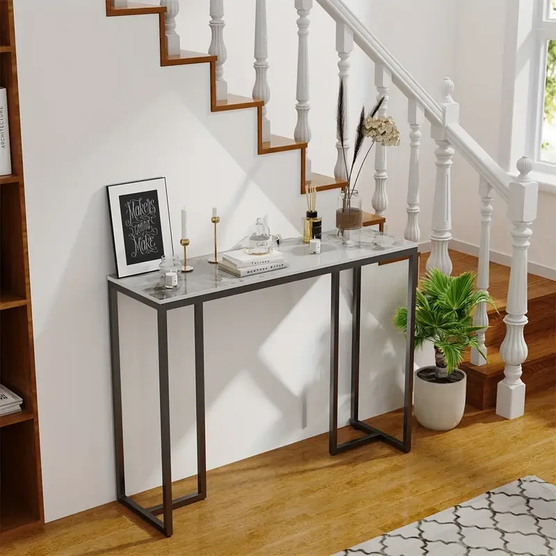 Luxury Modern Hallway Console Table Accent Furniture Glossy Real Sintered Stone Narrow Table Shelf Display Entryway Desk For Hall Sofa Living Room