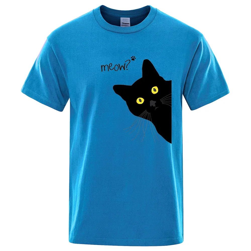 Color: Dark Grey, Size: XXL - Meow Black Cat Funny Printing Men T-Shirts Breathable Tee Clothes Summer Streetwear Tops Oversized Loose Cotton Short Sleeve