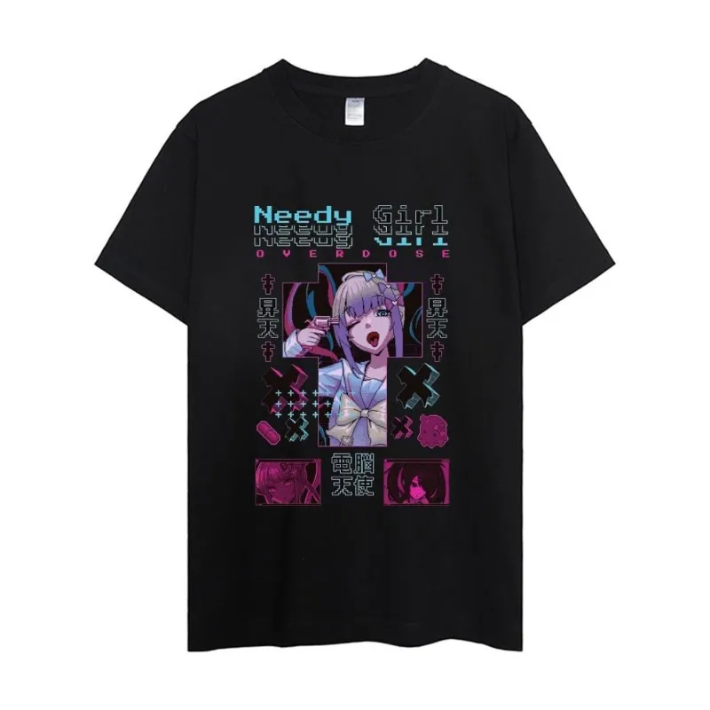 Color: Blue, Size: L - NEEDY GIRL OVERDOSE T Shirt Men Couple Combination Clothes Short Sleeve Collar Fashion Woman Cotton