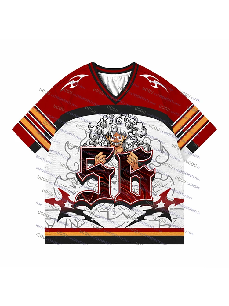 Color: black, Size: 8cm - 2025 Japanese Anime Football Jersey One Piece Luffy Men/Women Oversize Summer Quick Dry Sport Breathable Bandai Cosplay Tshirt