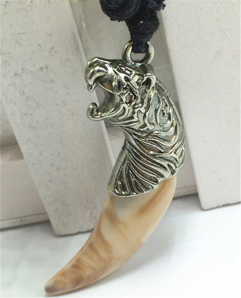 Metal Color: Steel color, Length: 60cm, Ships From: CHINA - 8 style Punk Alloy Wolf Leopard head Eagle Head Tiger Teeth Pendant Necklace  Charms Beads Sweater Chain Rope Women Amulet