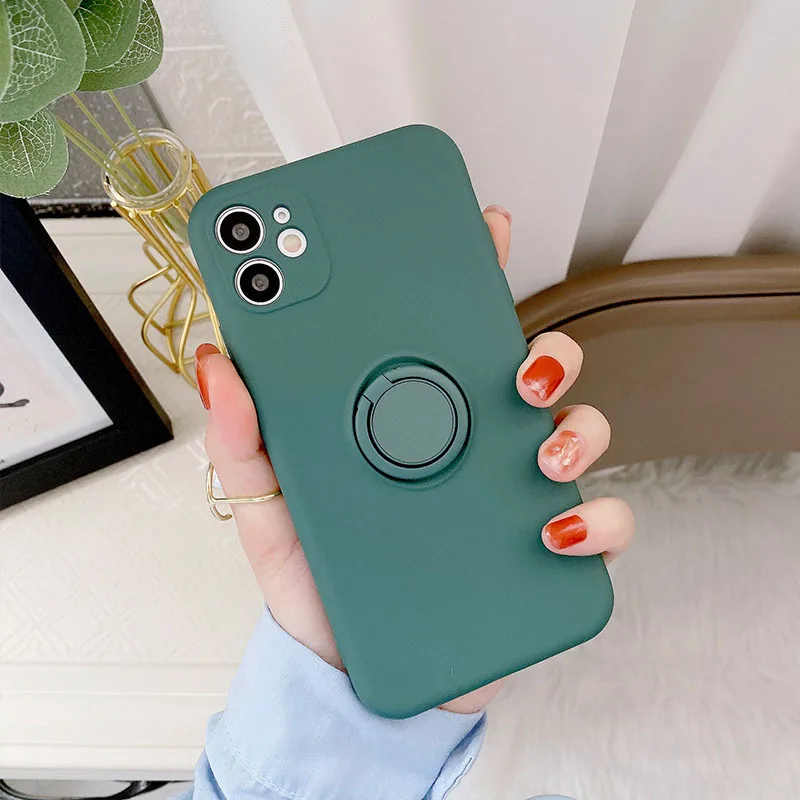 Color: Brown, Compatible-Phone Models: For iPhone 12 Mini, Ships From: CN - With Ring Holder Shockproof Case For IPhone 16 15 14 13 12 11 Pro Max Silicone TPU Soft Back Cover