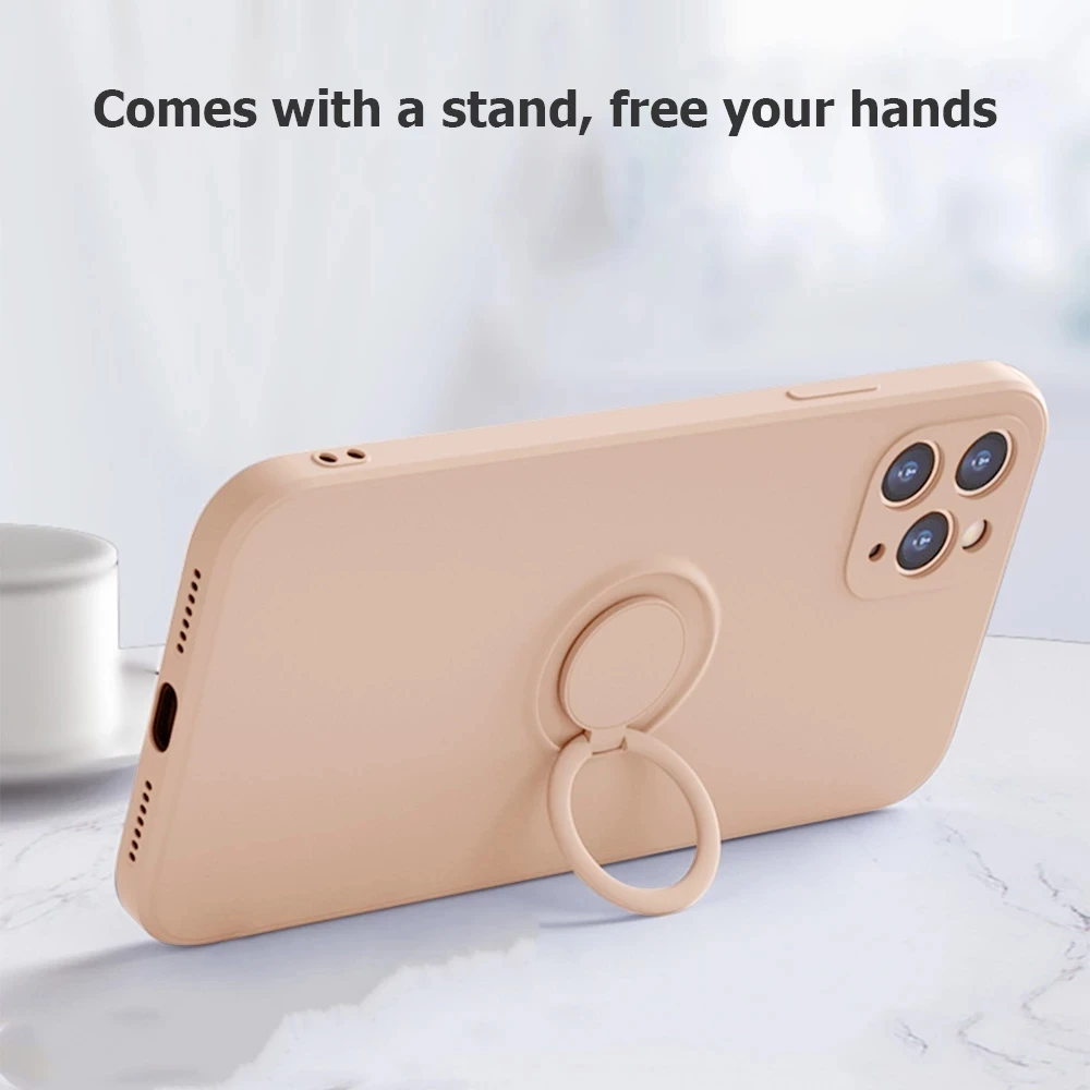 Color: Brown, Compatible-Phone Models: For iPhone 12 Mini, Ships From: CN - With Ring Holder Shockproof Case For IPhone 16 15 14 13 12 11 Pro Max Silicone TPU Soft Back Cover
