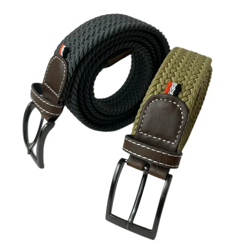 Color: GRAY, Belt Length: 115CM, Ships From: CHINA - Stretch Canvas Leather Belts for Men Female Casual Knitted Woven Military Tactical Strap Male Elastic Belt for Pants Jeans 3.5