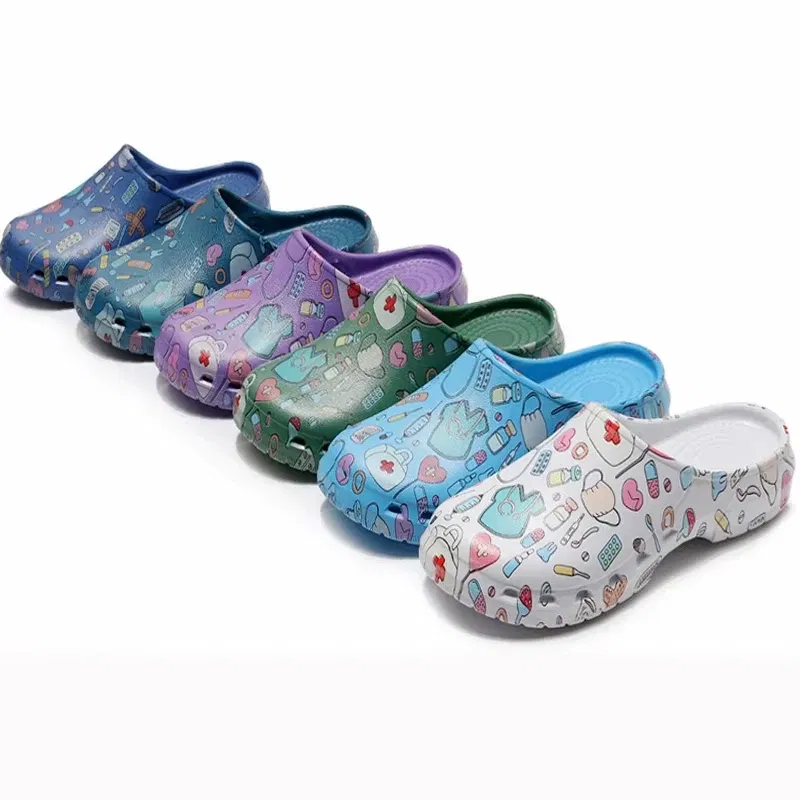 Color: Olivine, Shoe Size: 39-40 - Medical print Nurse Clogs EVA Surgical Slippers Lightweight Non-slip Doctor Scrub Clogs Dental Pet Clinic Nursing Clogs Y07-1