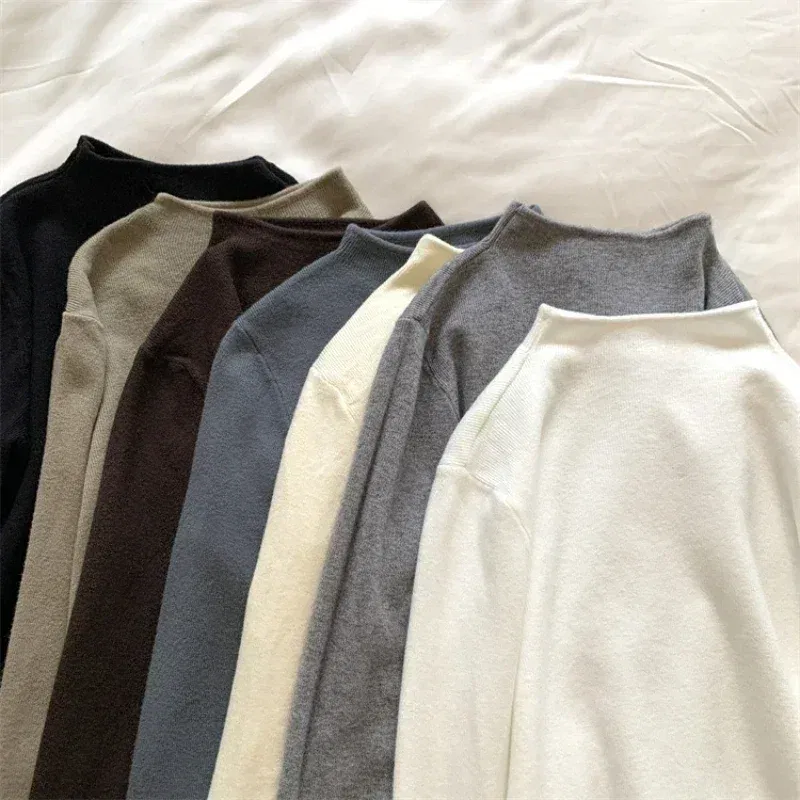 Color: PURPLE, Size: One Size - 2025 Women Turtleneck Knitted Pullovers Solid Sweater Harajuku Korean Soft Warm Knitwear Autumn Winter Fashion Slim Jumpers Tops