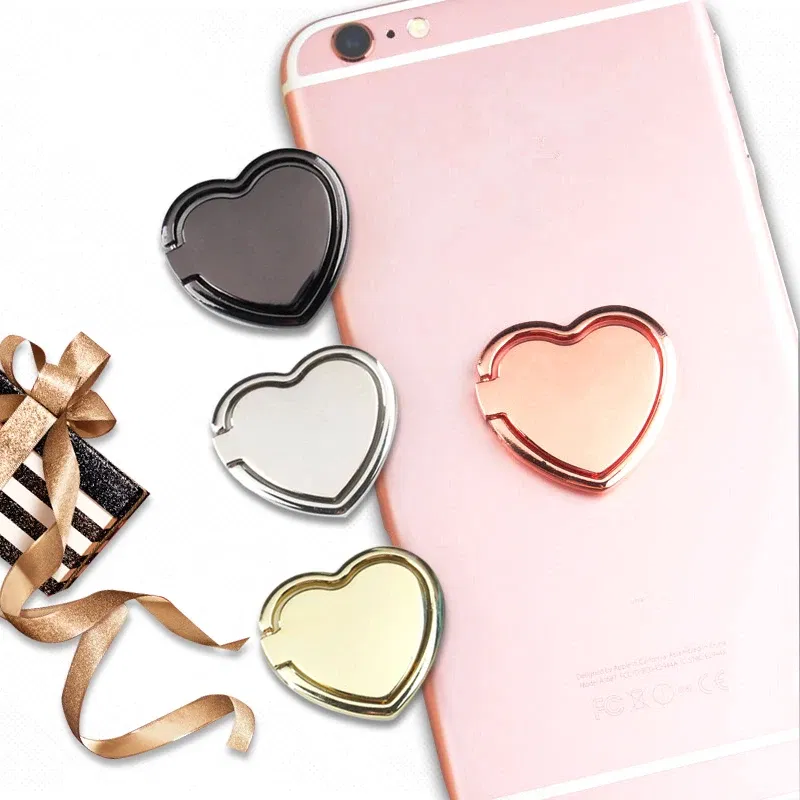 Color: Yellow - 1pcs Metal Heart Mobile Phone Finger Ring Holder Telephone Support Accessories Magnetic Car Bracket Socket Stand mobile phones