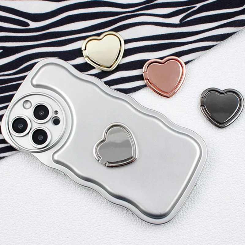 Color: Yellow - 1pcs Metal Heart Mobile Phone Finger Ring Holder Telephone Support Accessories Magnetic Car Bracket Socket Stand mobile phones