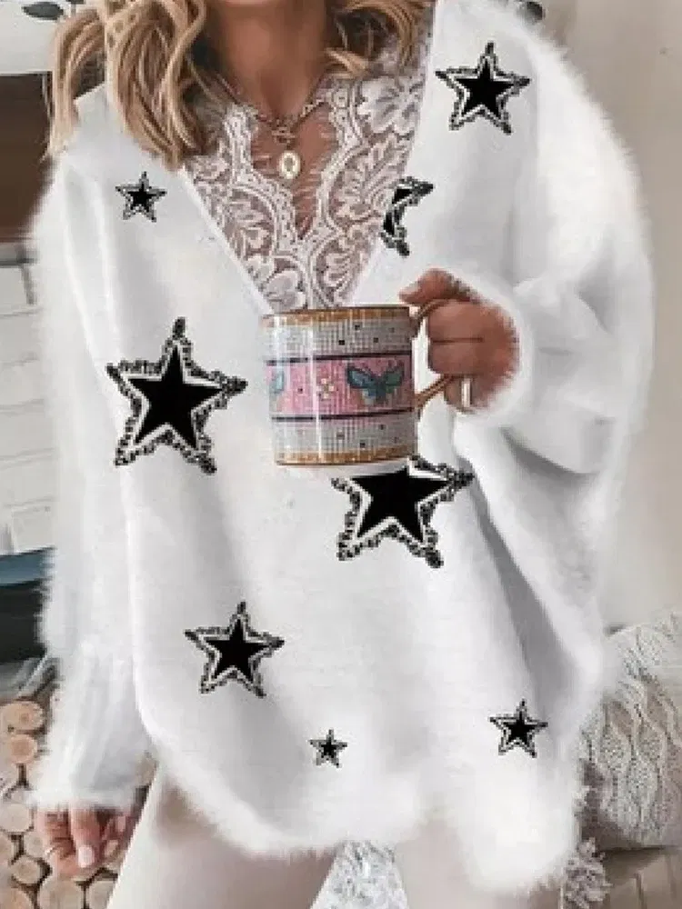 Color: Yellow, Size: M - Women's V Neck Long Sleeve Sweater Casual Loose Fit Pullover Sexy Zipper Warm Knit Printed 2024 Fashion Trend for Women