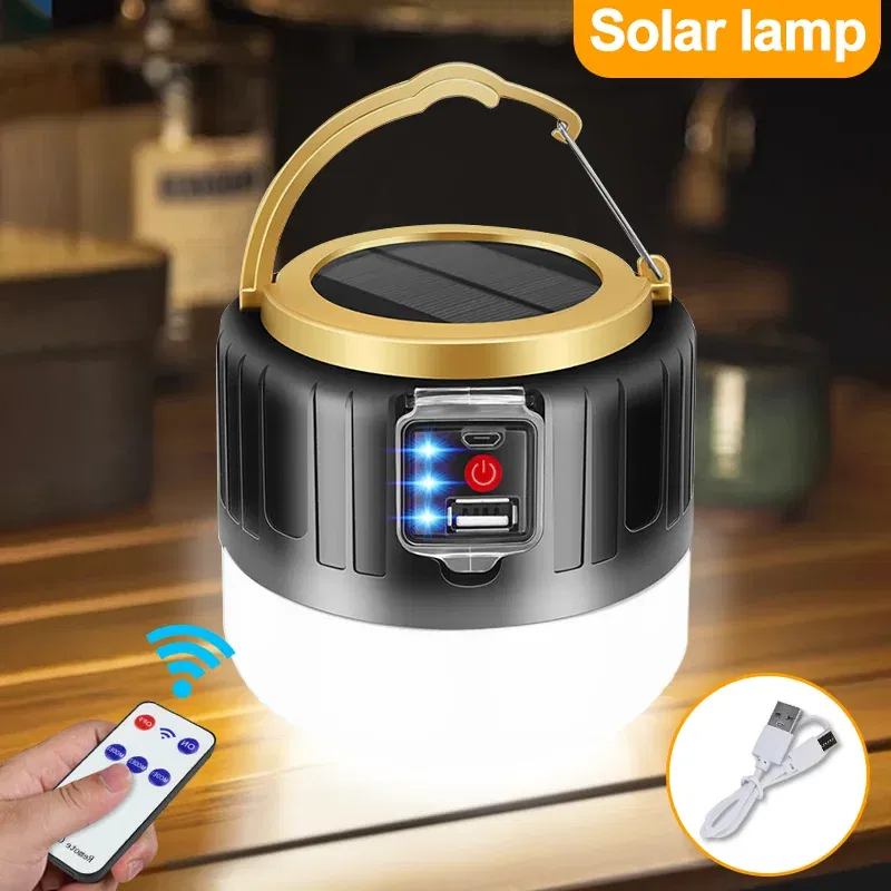 Wattage: 15W - Solar LED Camping Light USB Rechargeable Tent Lamp Outdoor Waterproof Emergency Lights Portable Lanterns Energy Saving Bulb