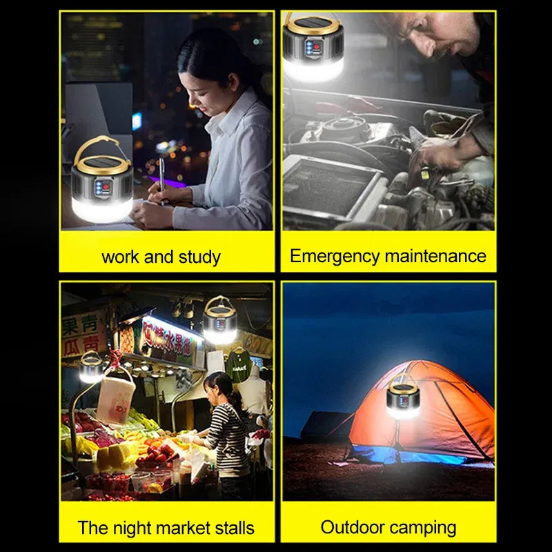 Wattage: 15W - Solar LED Camping Light USB Rechargeable Tent Lamp Outdoor Waterproof Emergency Lights Portable Lanterns Energy Saving Bulb