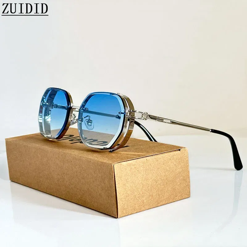 Lenses Color: Blue, Ships From: CHINA, Frame Color: other - 2024 Steampunk Sunglasses For Men Fashionable Square Punk Fashion Glasses Designer Sunglasses Women Trendy Gafas De Sol Hombre