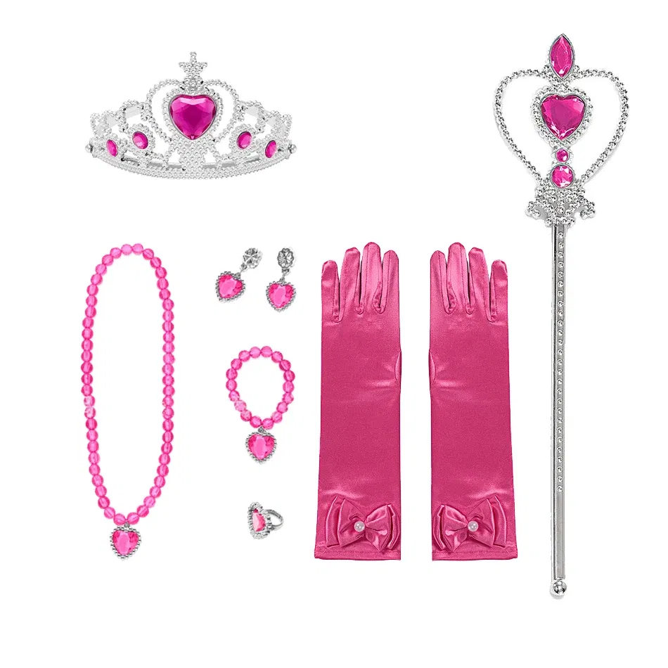 Color: Light Grey - Baby Girls Accessories Princess Peach Accessory Children Pink Headband Crown Wig Necklace Party Aurora Cosplay Dress Up Outfits
