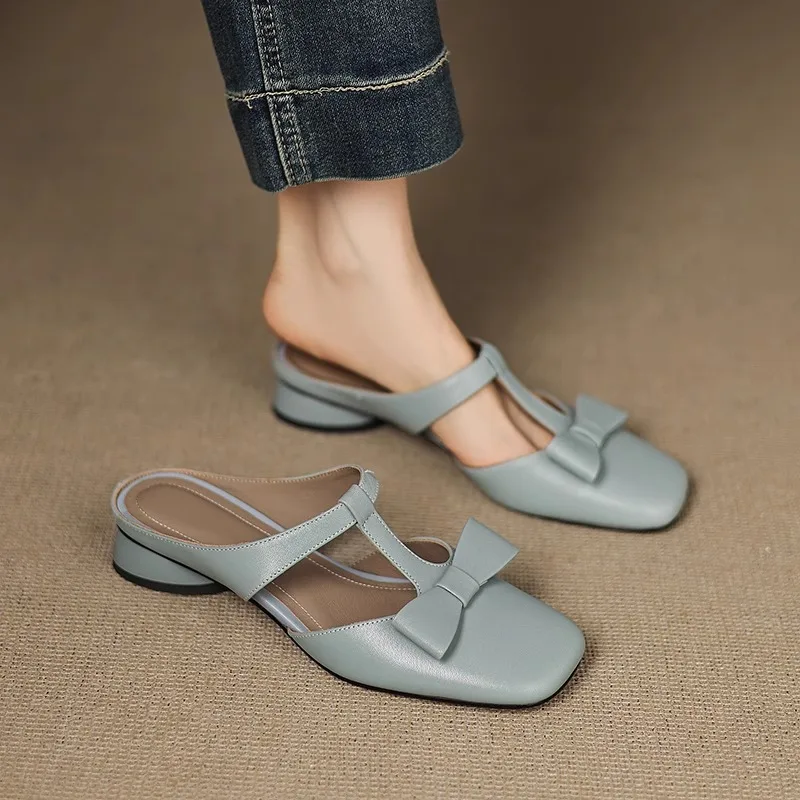 Color: Pink, Shoe Size: 39 - New Spring Summer Butterfly-Knot Patent Leather Pointed Toe Women Slippers Fashion Thin High Heels Mules Shoes Elegant Pumps