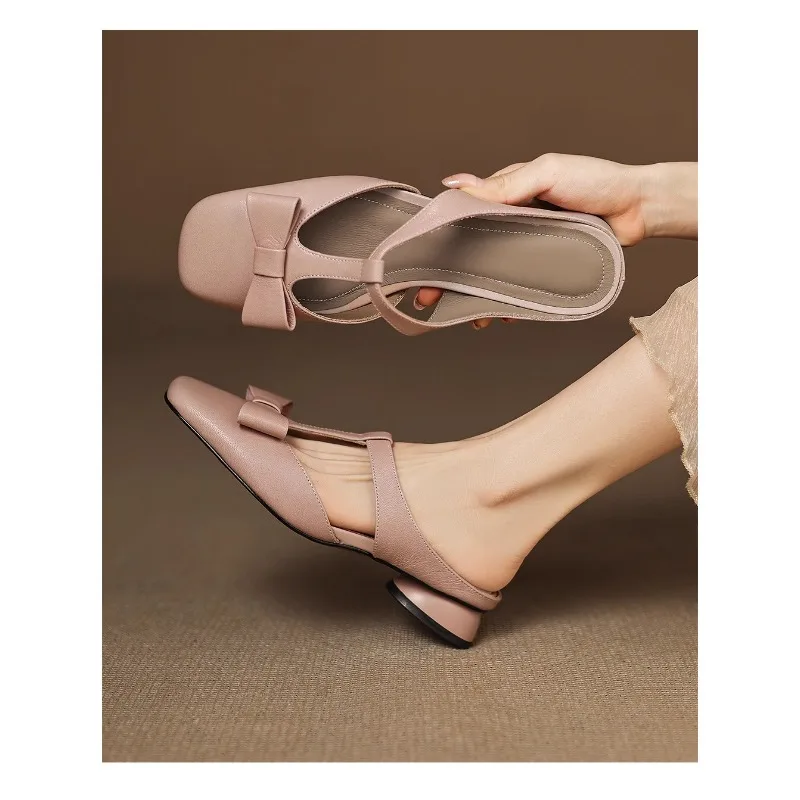 Color: Pink, Shoe Size: 39 - New Spring Summer Butterfly-Knot Patent Leather Pointed Toe Women Slippers Fashion Thin High Heels Mules Shoes Elegant Pumps