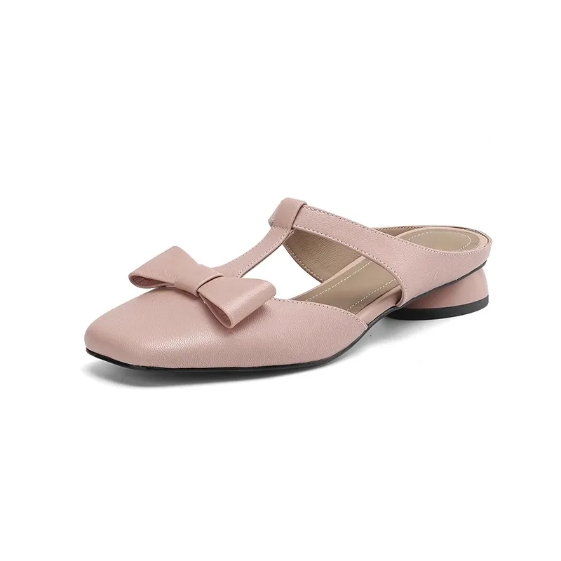 Color: Pink, Shoe Size: 39 - New Spring Summer Butterfly-Knot Patent Leather Pointed Toe Women Slippers Fashion Thin High Heels Mules Shoes Elegant Pumps