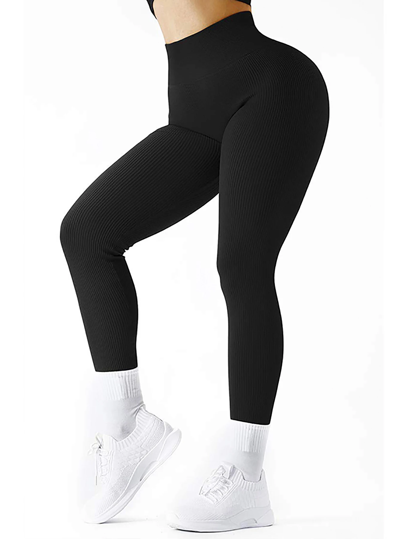 Color: Red, Size: L - Women's Ribbed High Waist Fitness Leggings Simple Yoga Daily Leisure High Waist Sports Cycling Pants