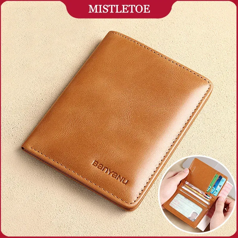 Color: Blue - Simple Design Men Card Holder Purse Vertical Slim Money Clip Genuine Leather Wallet for Men Anti RFID