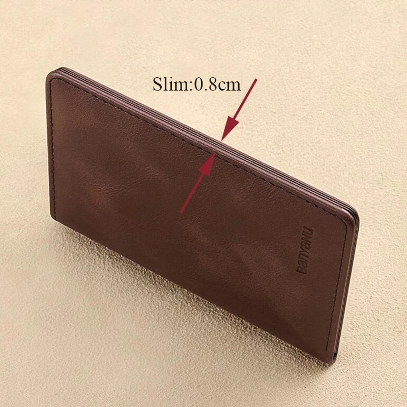 Color: Blue - Simple Design Men Card Holder Purse Vertical Slim Money Clip Genuine Leather Wallet for Men Anti RFID