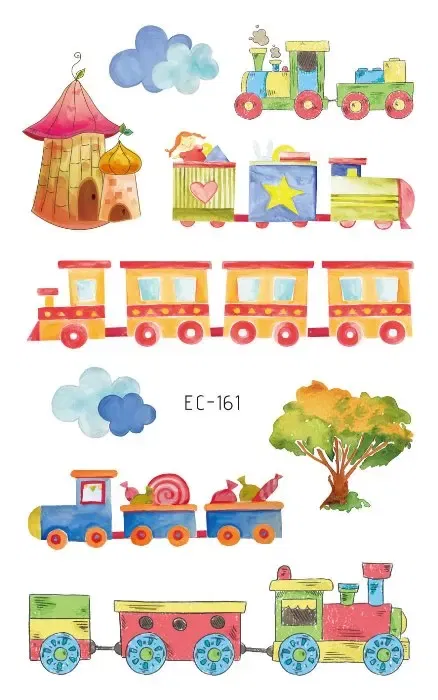 Color: Yellow - 1Sheets Vehicle Temporary Tattoo Small Cars Helicopter Train Steamship Hot Air Balloon Kid  Waterproof  Fake Tattoo Sticker