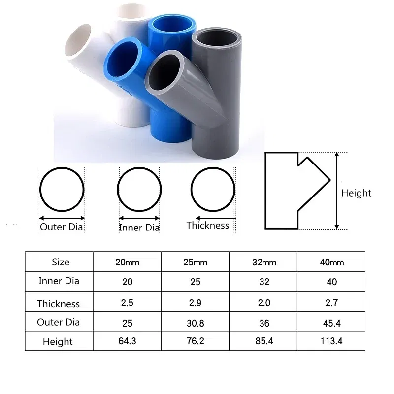 Color: Blue, Diameter: 3/16'' - 1~10PCS I.D 20/25/32/40mm  PVC Oblique Tee 45 Degree Connector Garden Irrigation Aquarium Fish Tank Watering Fittings Joint