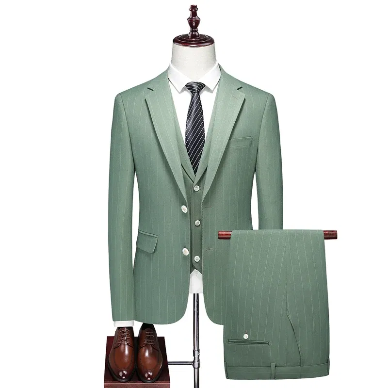 Color: Gold, Size: M - High-End Three-Piece Men's Wedding Suit with Vest And Trousers Fashion Business Casual Groom's Dress All-In-One