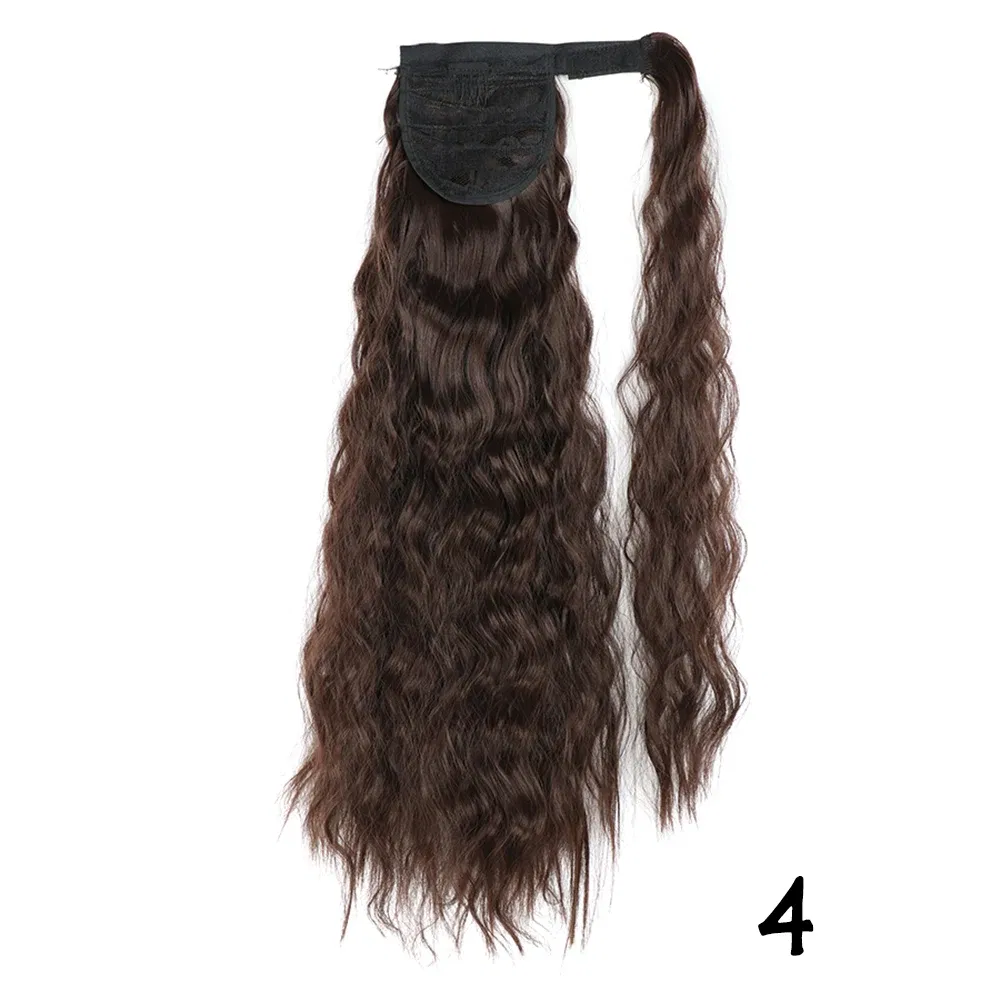 Color: 1B/27HL, Stretched Length: 22inches - Synthetic Long Corn Wavy Ponytail Hairpiece Wrap on Hair Clip Ombre Brown Blonde Hair Extensions Pony Tail