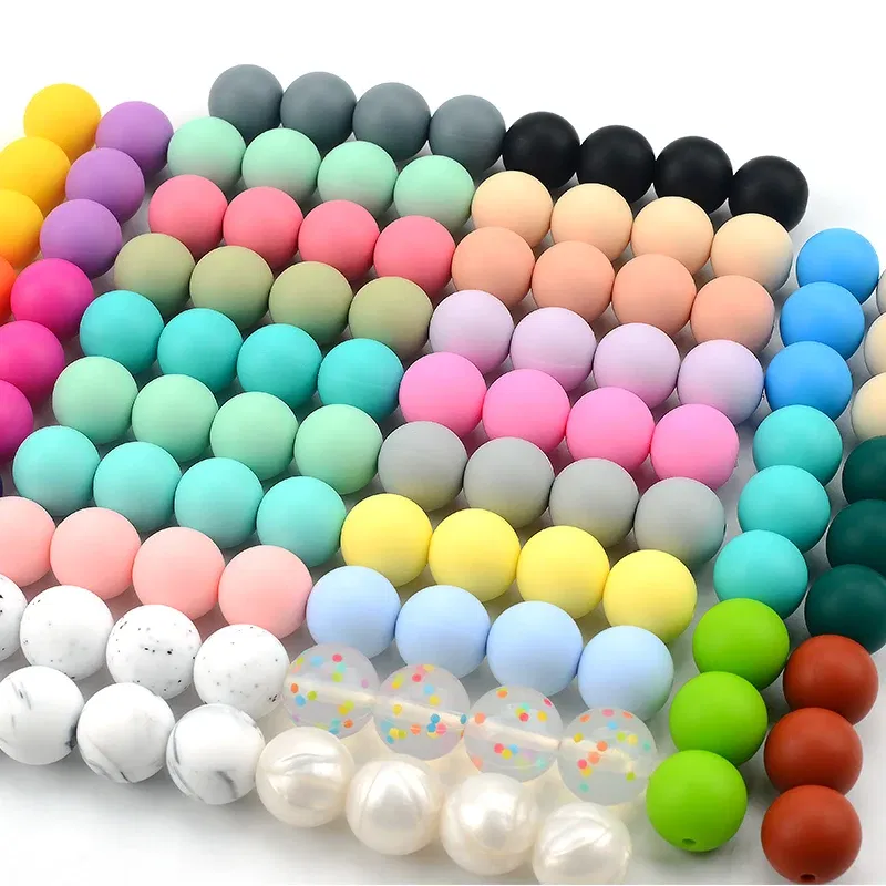 Color: GRAY, Item Diameter: 12mm - LOFCA 100Pcs/lot 12MM Round Shape Silicone Teething Beads Baby Teether For DIY Nursing Necklace Food Grade Chew Beads