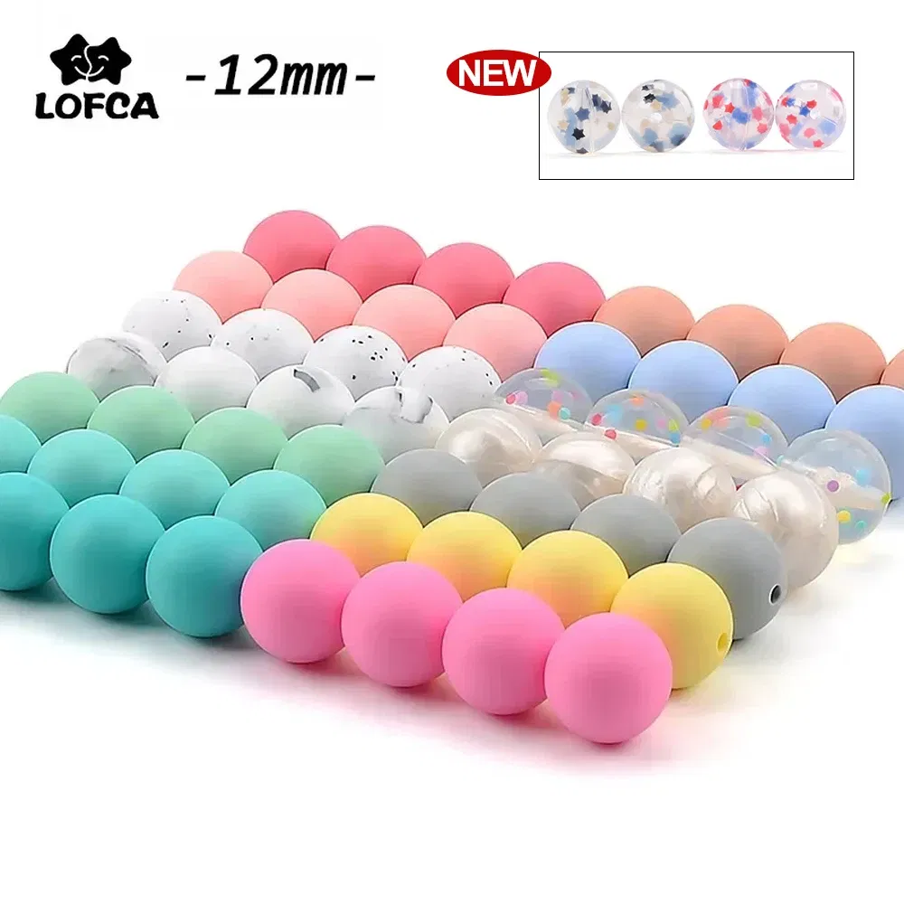 Color: GRAY, Item Diameter: 12mm - LOFCA 100Pcs/lot 12MM Round Shape Silicone Teething Beads Baby Teether For DIY Nursing Necklace Food Grade Chew Beads