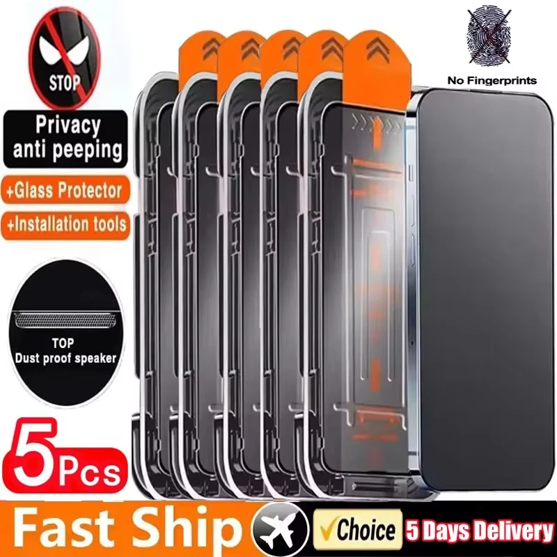 Compatibility by Model: Poco F6 Pro, Material: Anti Peeping - 5pcs Dust Free Install Anti-Spy Tempered Glass For Poco F6 Pro F5 F3 M6 M5S M4 M3 M2 X6 X5 X4 X3 C65 5G Privacy Screen Protector
