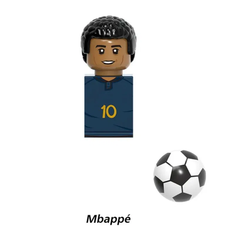 Color: Bright Light Blue - 1-16PCS Messi Ronaldo Neymar Lewandowski Soccer World Famous Football Players Figurine Mini Action Building Block Toy Kids Gifts
