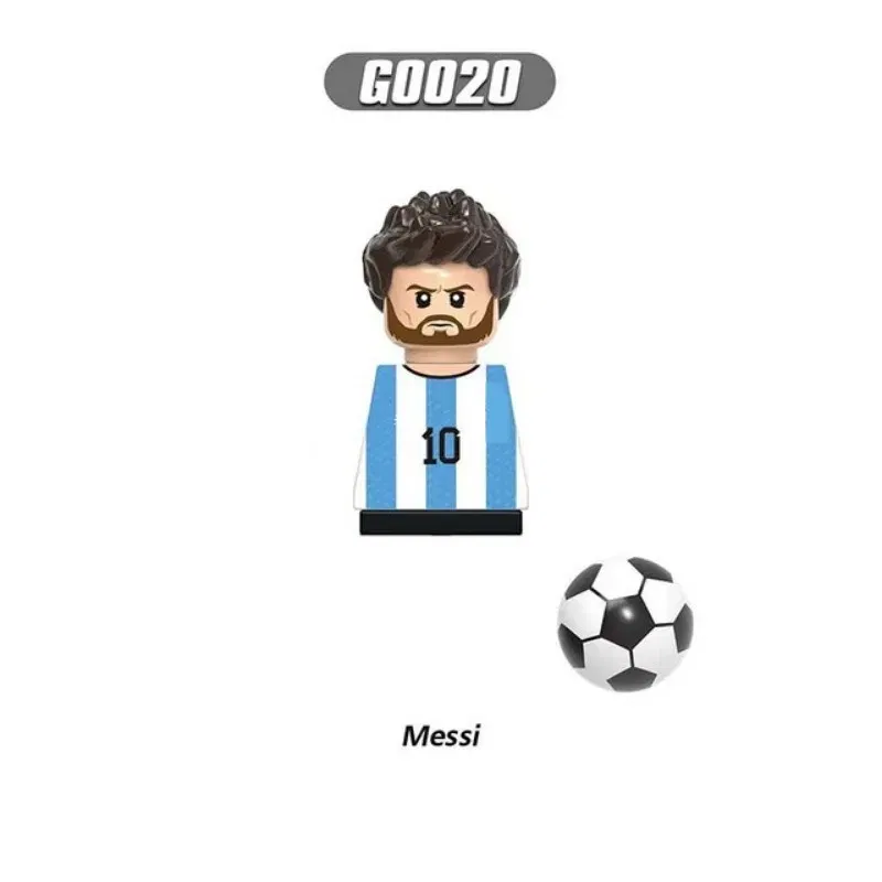 Color: Bright Light Blue - 1-16PCS Messi Ronaldo Neymar Lewandowski Soccer World Famous Football Players Figurine Mini Action Building Block Toy Kids Gifts
