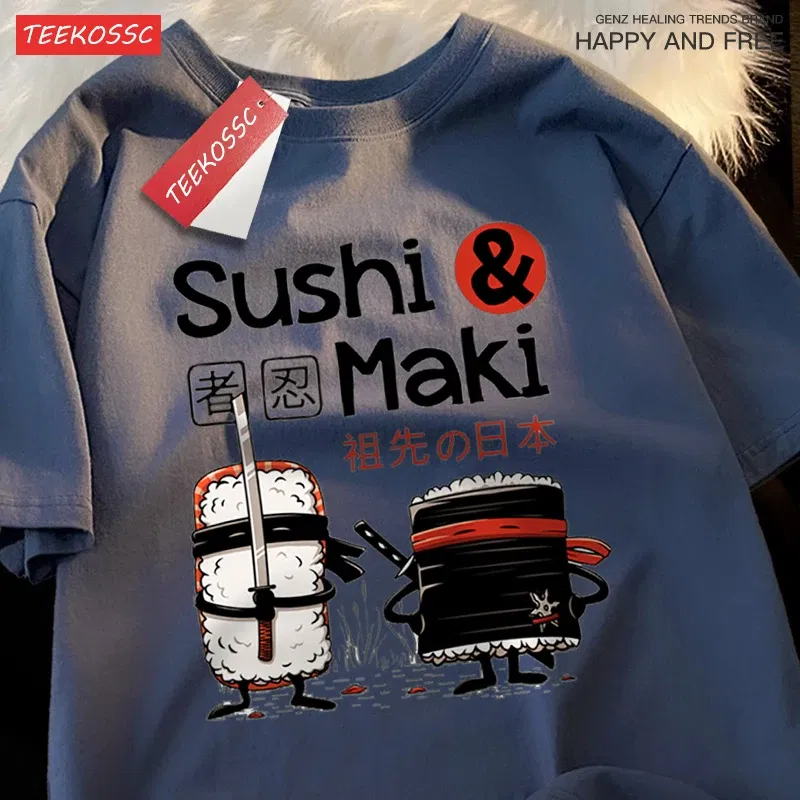 Color: WHITE, Size: S - Theduc Sushi And Sushi Printing Men Women Tshirt Cotton T-Shirts Loose T Shirt Crewneck Loose Tops Fashion Clothes Unisex